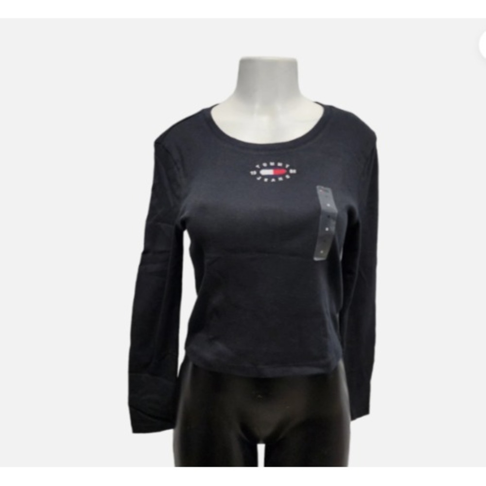 Tommy Hilfiger Women's Top Cropped Fit Long Sleeve Embroidery Logo Size M New